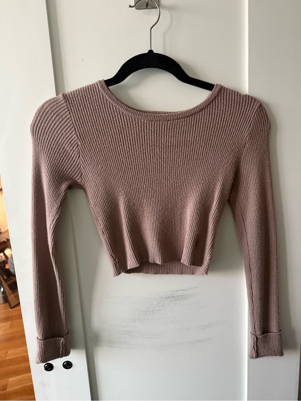 Zara Ribbed Cropped Long-Sleeve Top - Mauve